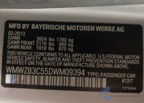 2013 Mini Countryman Cooper z USA, uszkodzony, nr VIN WMWZB3C55DWM09394